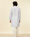 alt message - Manyavar Men Light Grey Geometric Patterned Angrakha Style Kurta image number 4